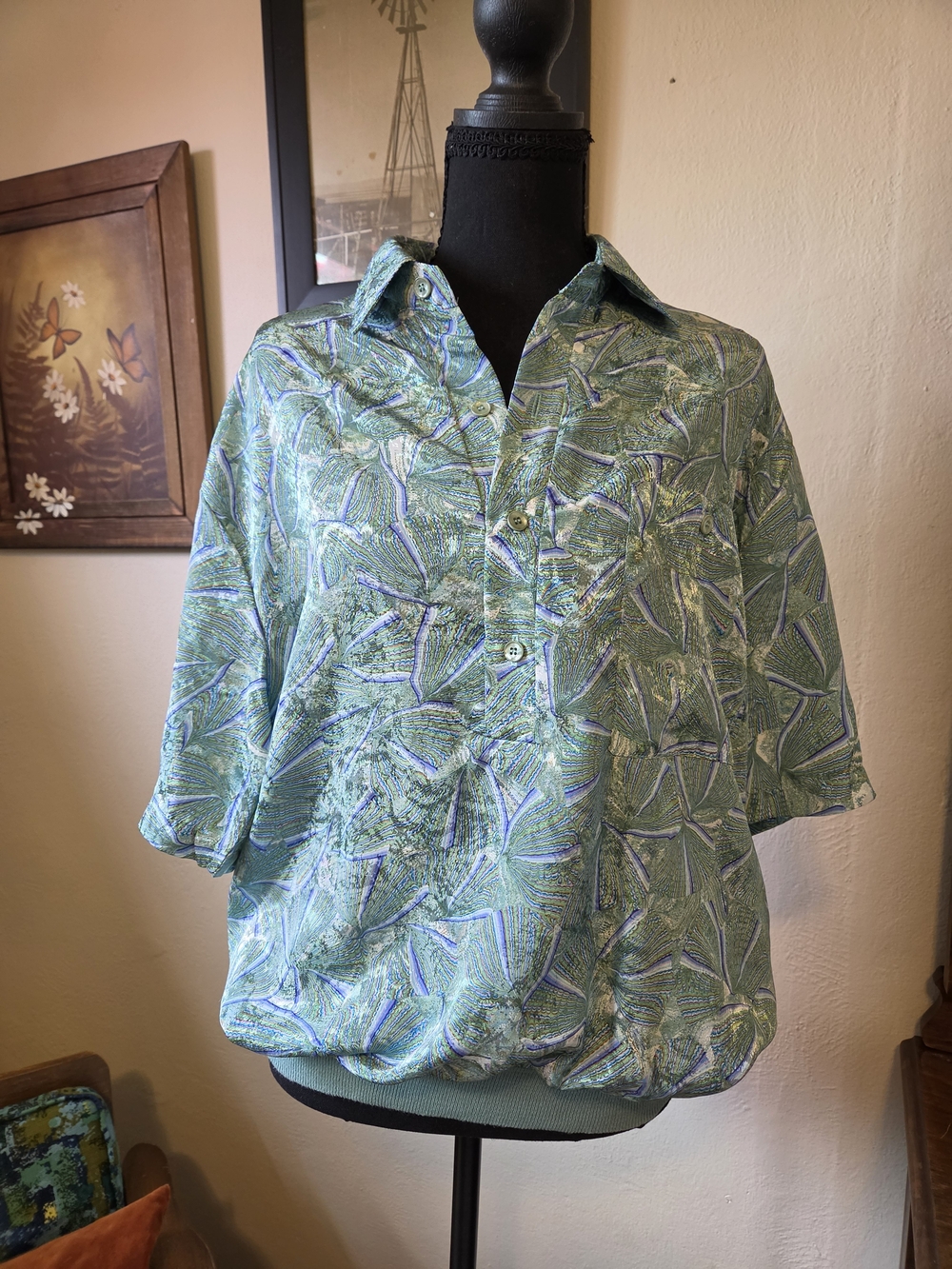 Alan Stuart Green Patterned Button-Front Top